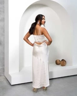 Cindy Satin Skirt - Champagne 13 Cindy Satin Skirt - Champagne -Curvy Charm Store Cindy Satin Top and Skirt Back 1 Champagne