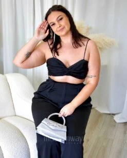 Cordelia Satin Top - Black -Curvy Charm Store Cordelia Satin Top Black Kiara Front