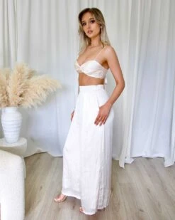 Cordelia Satin Top - Oyster -Curvy Charm Store Cordelia Satin Top Oyster Full Side