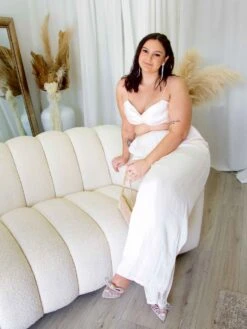 Cordelia Satin Top - Oyster -Curvy Charm Store Cordelia top and pants front kiara oyster