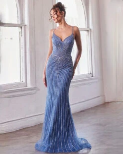 Lotus Beaded Gown - Blue