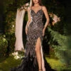 Lena Beaded Feather Gown - Black/Nude