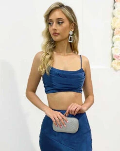 Dahlia Satin Top - Navy