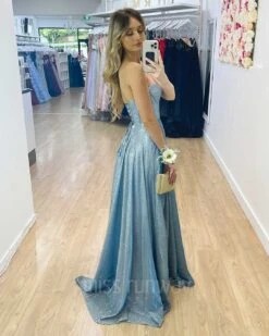 Delphine Glitter Gown - Ocean Blue -Curvy Charm Store Daphne Sparkle Satin Gown Ocean Blue 10