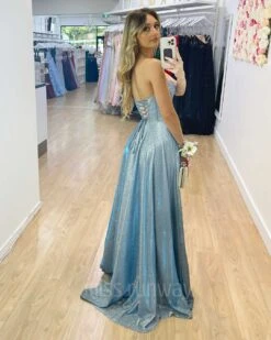 Delphine Glitter Gown - Ocean Blue -Curvy Charm Store Daphne Sparkle Satin Gown Ocean Blue 8