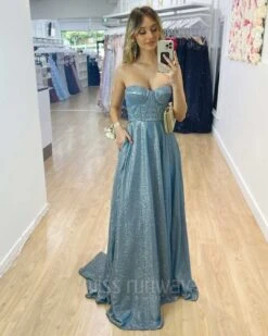 Delphine Glitter Gown - Ocean Blue -Curvy Charm Store Daphne Sparkle Satin Gown Ocean Blue 9