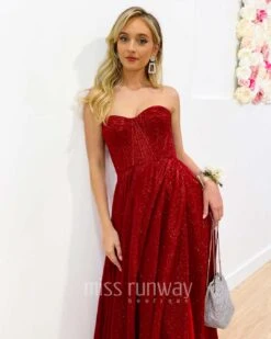Delphine Glitter Gown - Red -Curvy Charm Store Daphne Sparkle Satin Gown Red 1