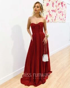 Delphine Glitter Gown - Red