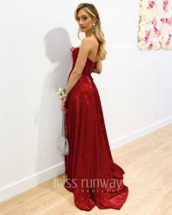 Delphine Glitter Gown - Red -Curvy Charm Store Daphne Sparkle Satin Gown Red 7