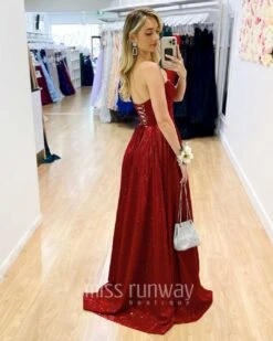 Delphine Glitter Gown - Red -Curvy Charm Store Daphne Sparkle Satin Gown Red 9