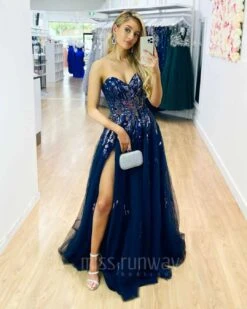Delilah Beaded Gown - Navy