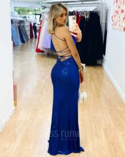Divina Sequin Gown - Cobalt -Curvy Charm Store Diva Sequin Gown Back Cobalt