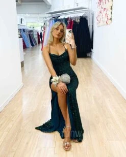 Divina Sequin Gown - Emerald -Curvy Charm Store Diva Sequin Gown Sitting Front 1 Emerald