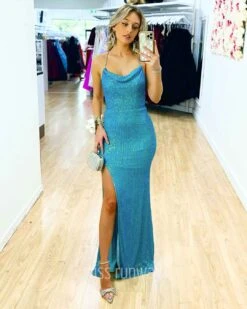 Divina Sequin Gown - Aqua