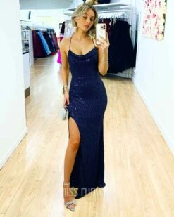 Divina Sequin Gown - Navy