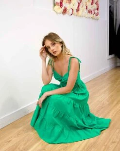 Dominique Maxi Dress - Green 25 Dominique Maxi Dress - Green -Curvy Charm Store Dominique Maxi Dress Squatting 1 Green