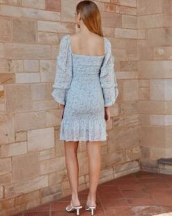 Elena Floral Dress - Baby Blue -Curvy Charm Store Elena Floral Dress Back Blue