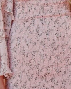 Elena Floral Dress - Baby Pink -Curvy Charm Store Elena Floral Dress Skirt Close Up Pink