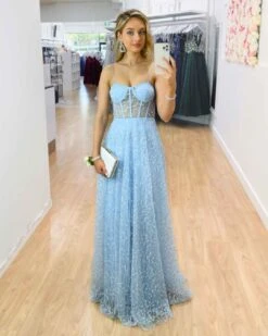 Emily Beaded Gown - Baby Blue -Curvy Charm Store Emily Beaded Gown Front 1 Baby Blue