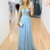 Emily Beaded Gown - Baby Blue -Curvy Charm Store Emily Beaded Gown Front Baby Blue