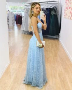 Emily Beaded Gown - Baby Blue -Curvy Charm Store Emily Beaded Gown Side Baby Blue