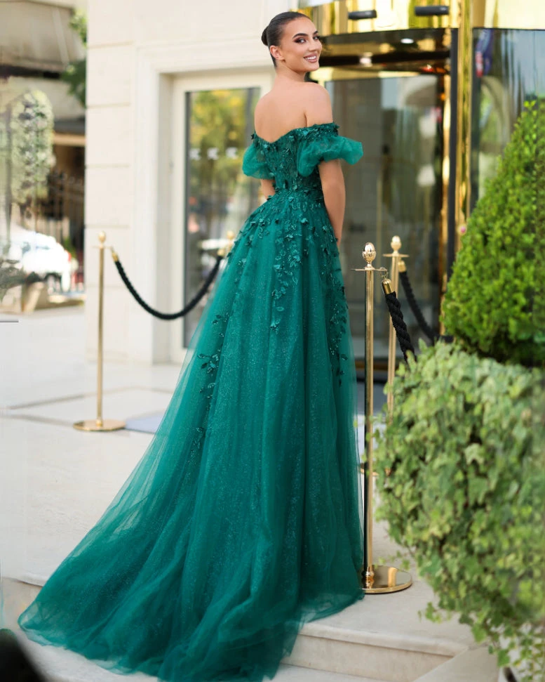 Emmett Off Shoulder Beaded Ball Gown - Emerald 4 Emmett Off Shoulder Beaded Ball Gown - Emerald - Image 2