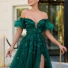 Emmett Off Shoulder Beaded Ball Gown - Emerald 1 Emmett Off Shoulder Beaded Ball Gown - Emerald -Curvy Charm Store Emmet.front .emerald.close