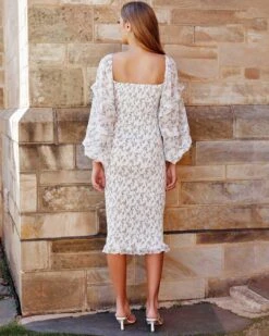 Ena Floral Midi Dress - White -Curvy Charm Store Ena Dress Back White