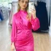 Estella Satin Mini Dress - Fuschia 1 Estella Satin Mini Dress - Fuschia -Curvy Charm Store Estella Satin Mini Dress Front Close Fuschia