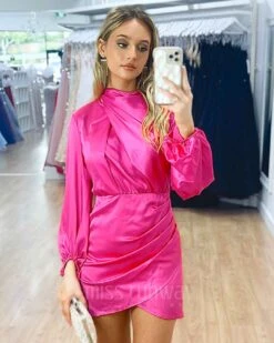 Estella Satin Mini Dress - Fuschia