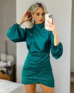 Estella Satin Mini Dress - Green