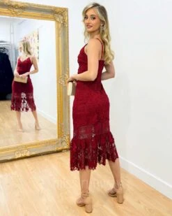 Estelle Lace Midi Dress - Wine -Curvy Charm Store Estelle Lace Midi Dress Wine 2
