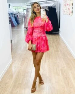 Everly Organza Mini Dress - Pink Multi -Curvy Charm Store Everly Organza Mini Dress Front Pink Multi