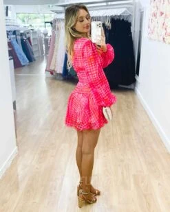 Everly Organza Mini Dress - Pink Multi -Curvy Charm Store Everly Organza Mini Dress Side Pink Multi