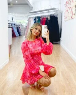 Everly Organza Mini Dress - Pink Multi -Curvy Charm Store Everly Organza Mini Dress Squatting Pink Multi