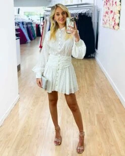 Florence Mini Dress - White -Curvy Charm Store Florence Mini Dress Front White
