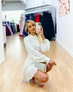 Florence Mini Dress - White -Curvy Charm Store Florence Mini Dress Squatting White