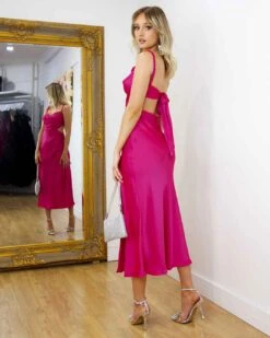 Gaia Satin Midi Dress - Hot Pink -Curvy Charm Store Gaia Satin Midi Dress Back Hot Pink 9f601a53 ed14 49f8 9d63 c1e696f446b1