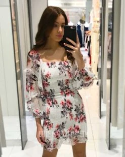 Gail Floral Dress - White Print -Curvy Charm Store Gail Floral Dress Front Close Print 4e6a794d deab 438b 9426 45b262d23671
