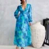 Georgie Chiffon Maxi Dress - Green/Blue Print -Curvy Charm Store Georgie ChiffonMidi Dress Front 2 Blue Green Print jpg