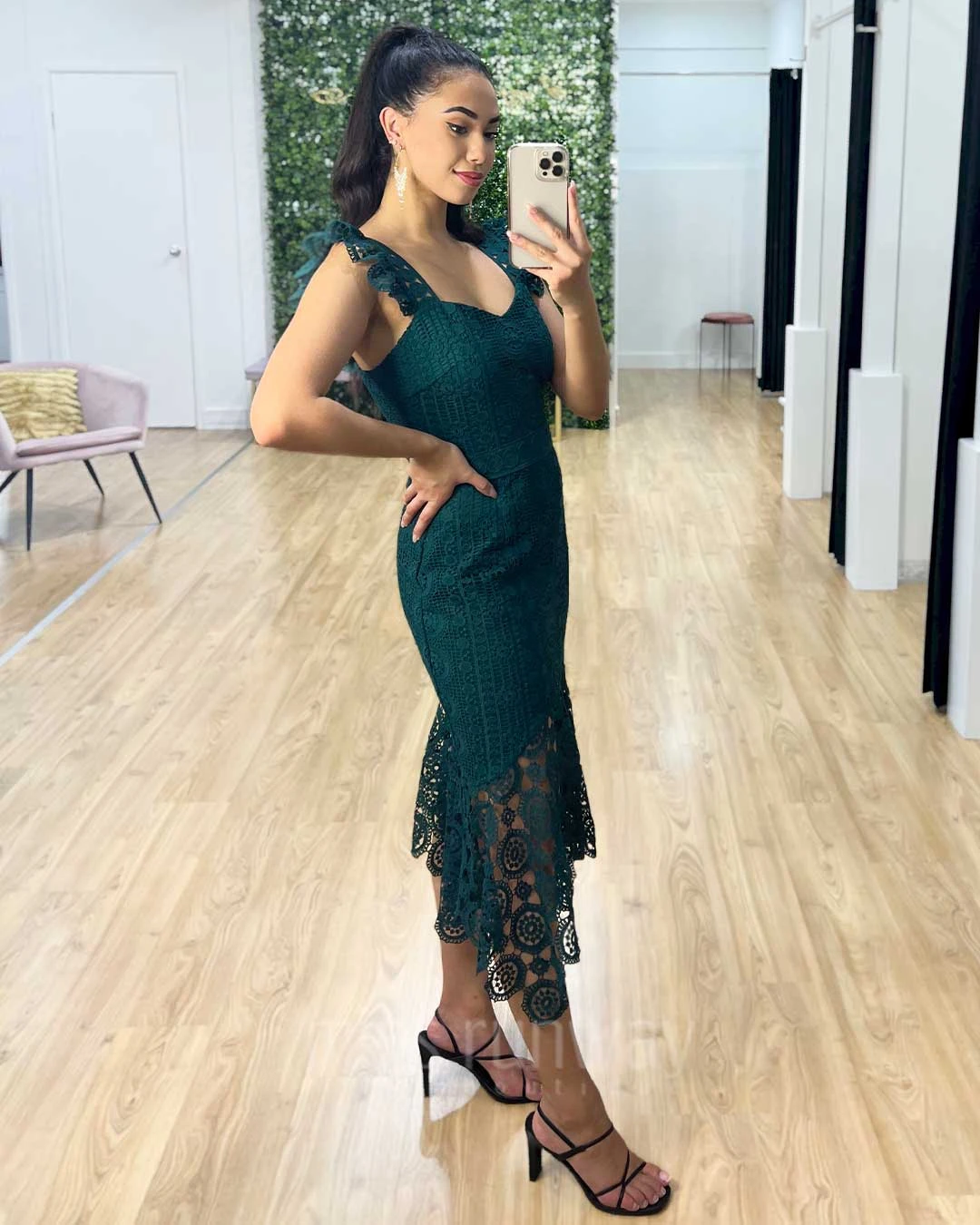 Giselle Lace Midi Dress - Emerald Green 4 Giselle Lace Midi Dress - Emerald Green - Image 2