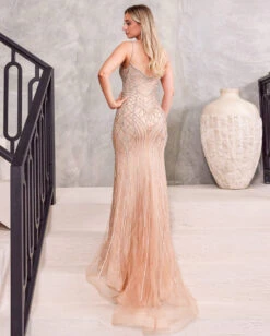 Gloria Beaded Gown - Rose Gold -Curvy Charm Store Gloria.gold .back