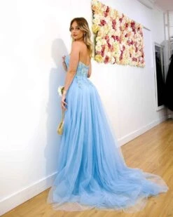 Hailey Tulle Glitter Gown - Blue -Curvy Charm Store Hadley Tulle Glitter Gown Back Blue