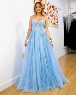 Hailey Tulle Glitter Gown - Blue