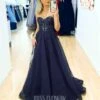 Hailey Tulle Glitter Gown - Navy -Curvy Charm Store Hadley tulle glitter gown front navy