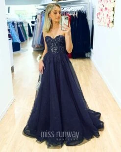 Hailey Tulle Glitter Gown - Navy