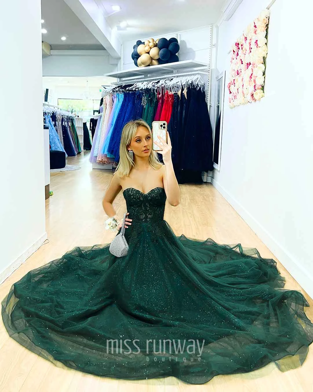 Hailey Tulle Glitter Gown - Emerald 8 Hailey Tulle Glitter Gown - Emerald - Image 6