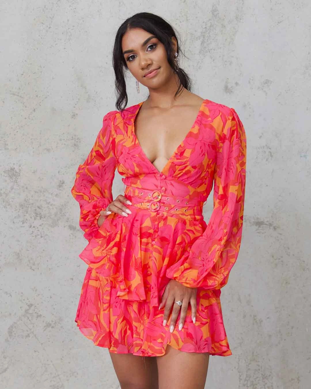 Harlow Chiffon Mini Dress - Pink Floral 3 Harlow Chiffon Mini Dress - Pink Floral