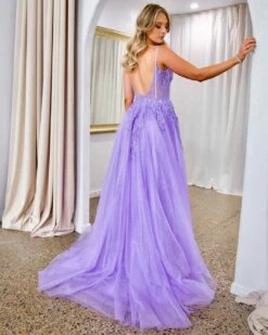 Iris Corset Sequin Tulle Gown - Lilac -Curvy Charm Store Iris Corset Sequin Tulle Gown Back Lilac