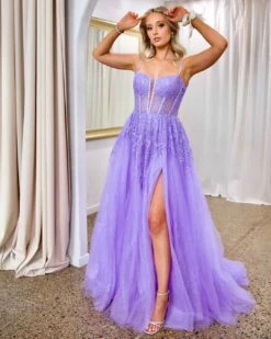 Iris Corset Sequin Tulle Gown - Lilac